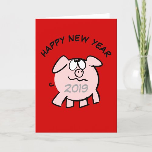 Funny 2 Cartoon Illustration Pig  Year 2019 Card