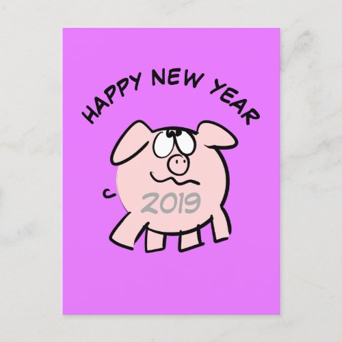 Funny 2 Cartoon Illustration Pig  Year 2019 PostC Invitation Postcard