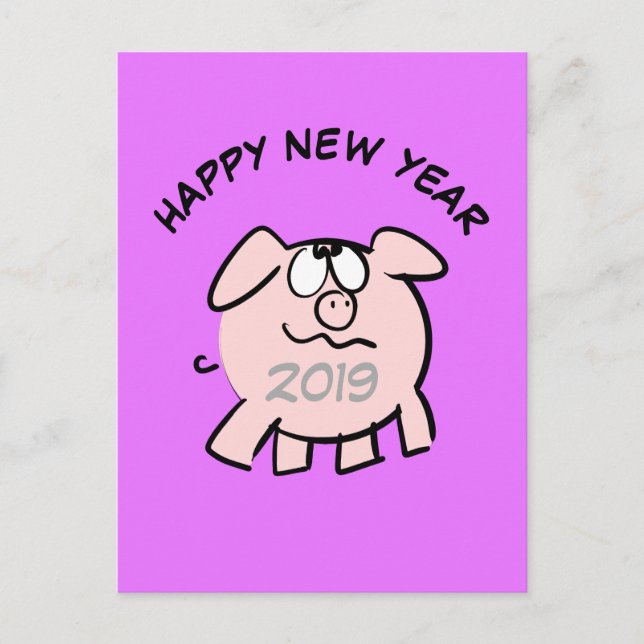 Funny 2 Cartoon Illustration Pig  Year 2019 PostC Invitation Postcard (Front)