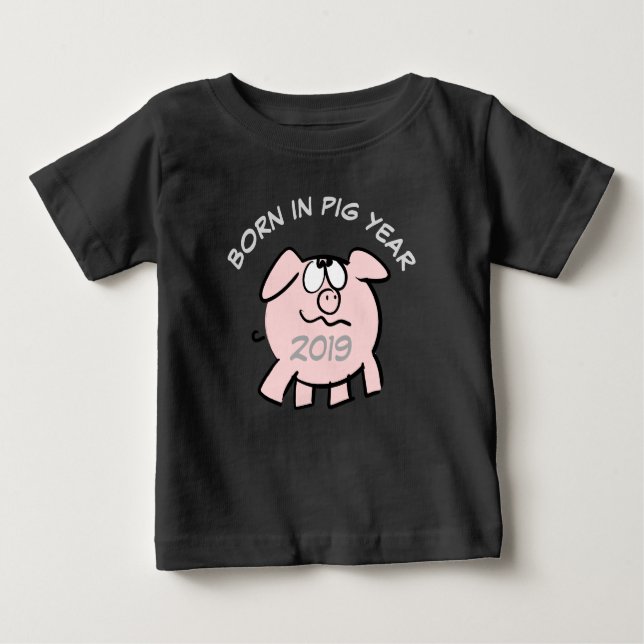 Funny 2 Cartoon Illustration Pink Pig  2019 Baby T Baby T-Shirt (Front)