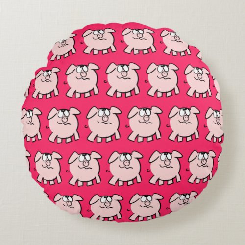 Funny 2 Cartoon Pig Choose Color Round Pillow