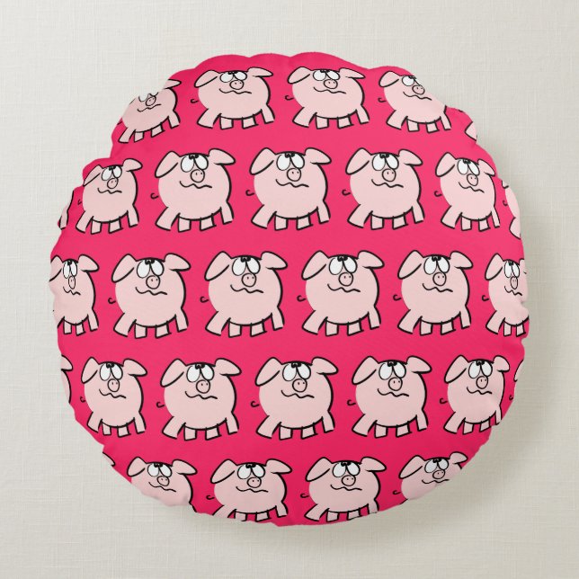 Funny 2 Cartoon Pig Choose Color Round Pillow (Front)