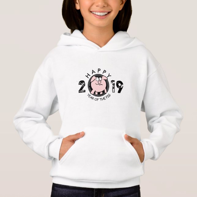 Funny 2 Cartoon Pig Year custom 2019 Girls Hoodie (Front)
