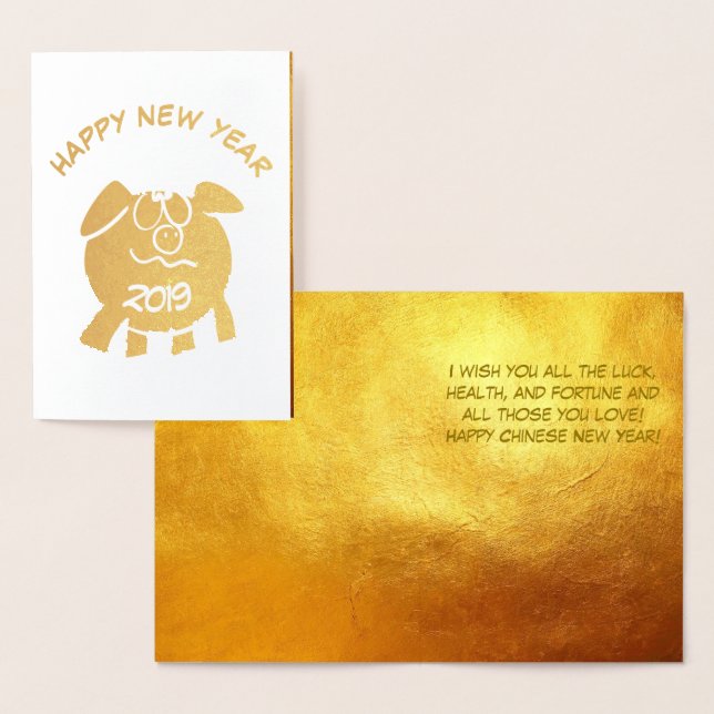Funny 2 Cartoon Pig Year Zodiac Birthday Luxury 1C Foil Card (Display)