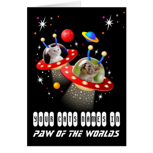 Funny 2 Cats Sci Fi UFO Cat Scene Alien Spaceship (Front)
