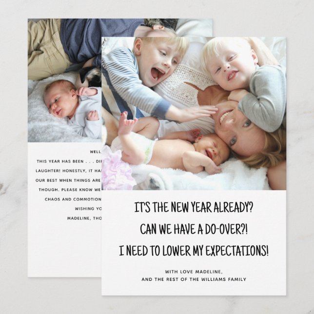 Funny 2 Photo Late New Year Holiday Card (Front/Back)
