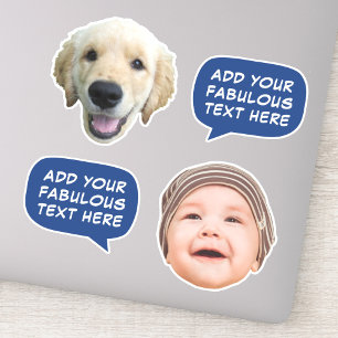 Funny 2 Photo & Word Bubble Text Custom-Cut Vinyl  Sticker