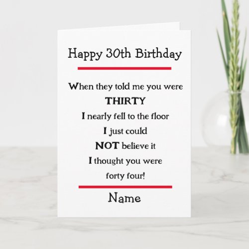 Funny 30th Birthday Cheeky Verse Birthday Card