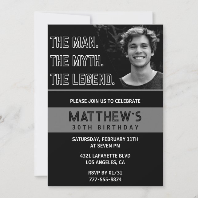 Funny 30th Birthday Invitations The Man The Legend (Front)