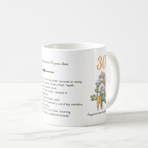 FUNNY 30th Wedding Anniversary Unicorns Customized Coffee Mug