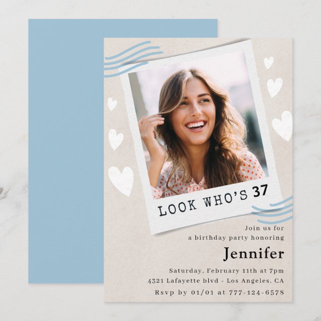 Funny 37th birthday invitations Photo for her (Front/Back)