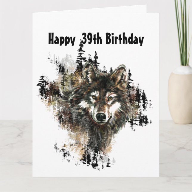 Funny, 39th Thirty-nine Birthday Wolf, Wolves Card (Front)