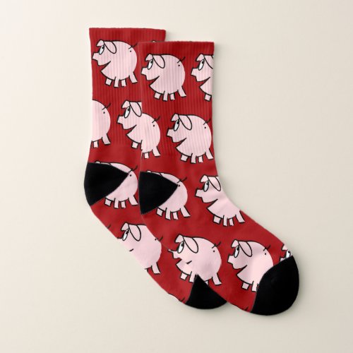 Funny 3 Cartoon Illustration Pig Choose Color Sock Socks