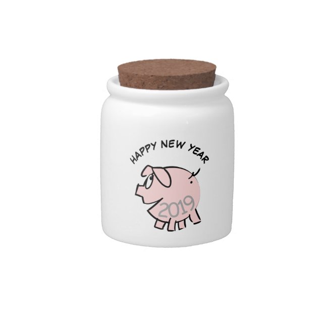 Funny 3 Cartoon Illustration Pig  Year 2019 Candy Candy Jar (Front)