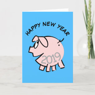 Funny 3 Cartoon Illustration Pig Year 2019 Card