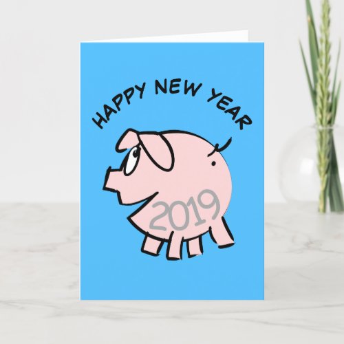 Funny 3 Cartoon Illustration Pig  Year 2019 Card