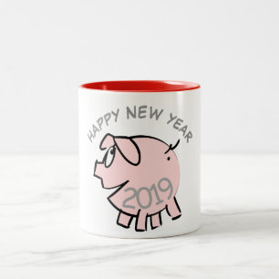 Funny 3 Cartoon Illustration Pig Year 2019 Mug