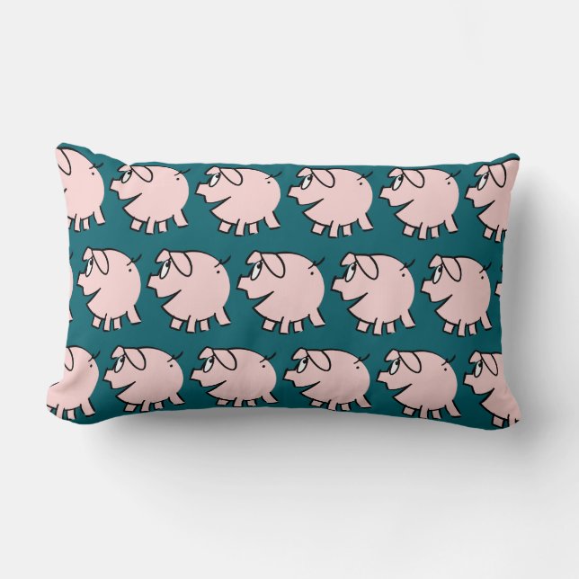 Funny 3 Cartoon Pig Choose Color Lumbar Pillow (Front)