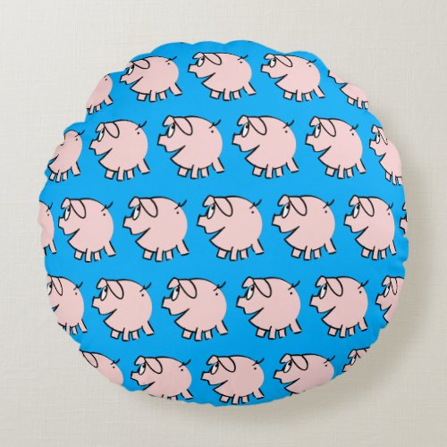 Funny 3 Cartoon Pig Choose Color Round Pillow