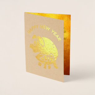 Funny 3 Cartoon Pig Year Zodiac Birthday Luxury GC Foil Card