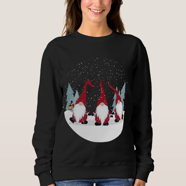 Funny 3 Nordic Gnomes Winter Christmas Swedish Cut Sweatshirt (Front)