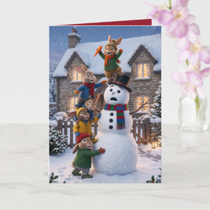 Funny 3D Anthropomorphic Rabbits Christmas Card