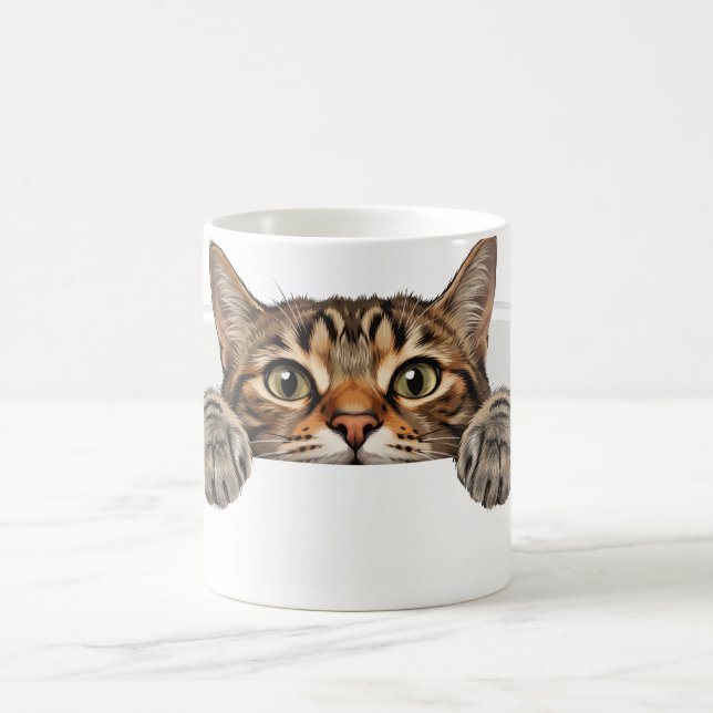Funny 3D Cat Peeking Over Rim Optical Illusion Mug (Center)