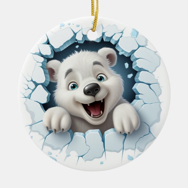 Funny 3D Ice Bear Christmas Ceramic Ornament (Front)