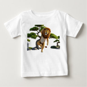 Funny 3D Lion Character Practicing Kung Fu in Zen  Baby T-Shirt