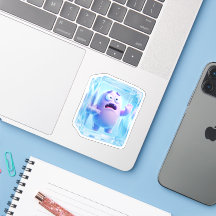 Funny 3D Purple Monster Frozen in Ice Cube Sticker