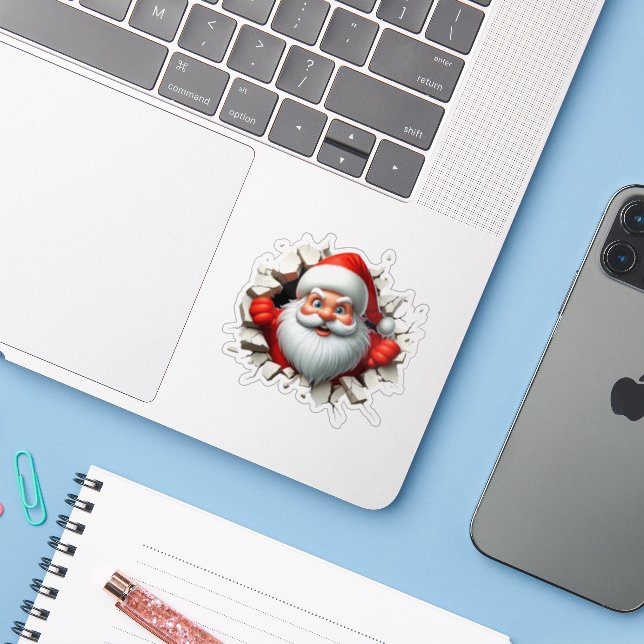 Funny 3D Santa Claus Christmas Holiday Design Sticker (Laptop w/ iPhone)
