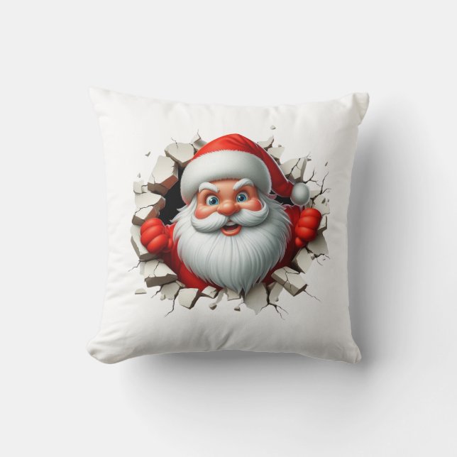 Funny 3D Santa Claus Christmas Holiday Design Throw Pillow (Front)
