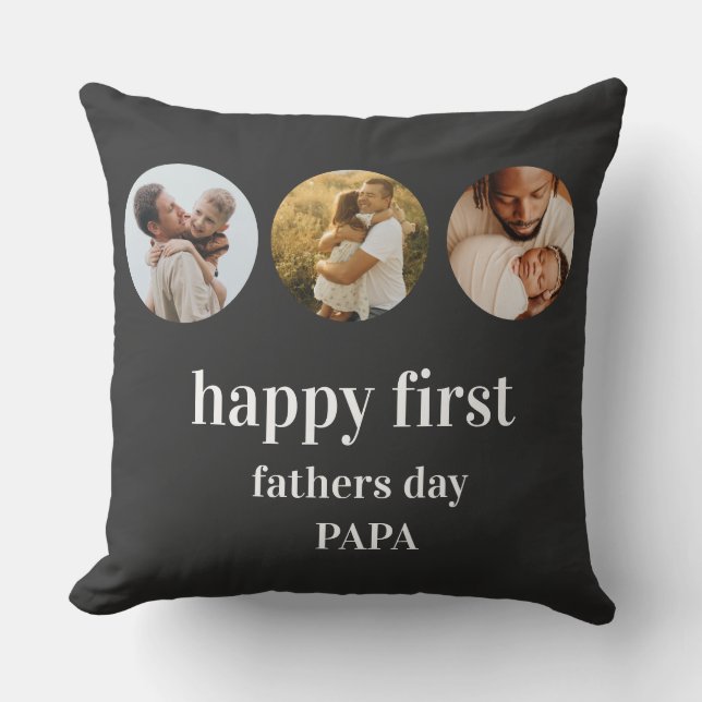 funny 3photo collage happy first fathers day papa throw pillow (Front)