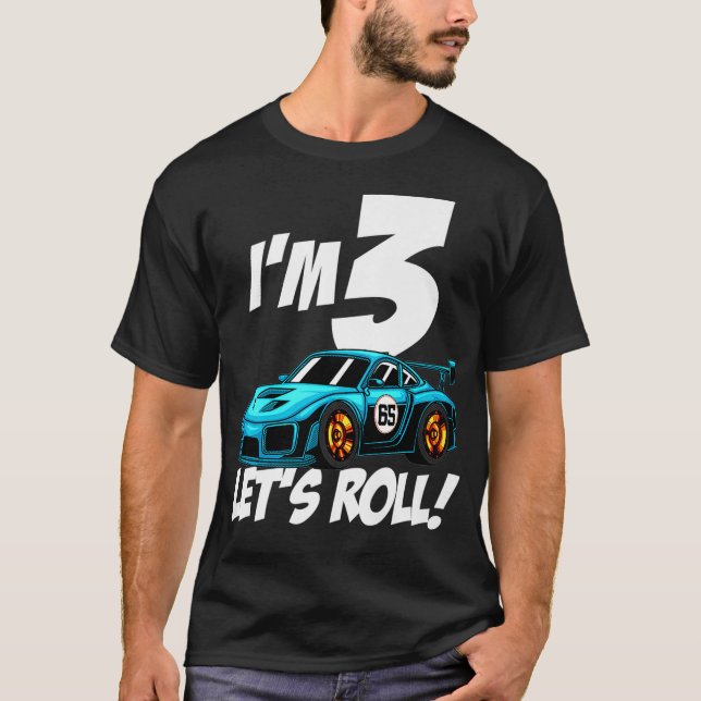 Funny 3rd Birthday Gift Boys Toddlers Race Car 3 Y T-Shirt (Front)
