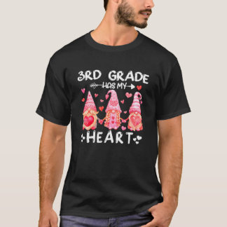Funny 3Rd Grade Has My Heart Teacher Gnome Valenti T-Shirt