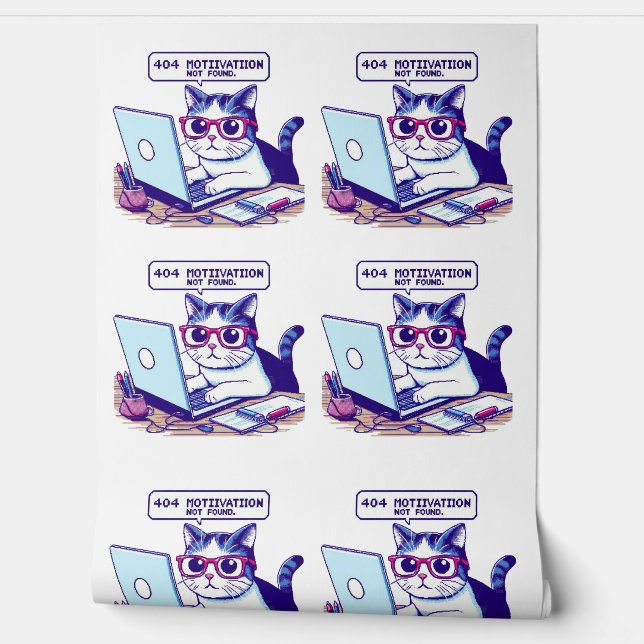 Funny 404 Motivation Not Found Cat Geeky Pixel Art Wallpaper (Unrolling)