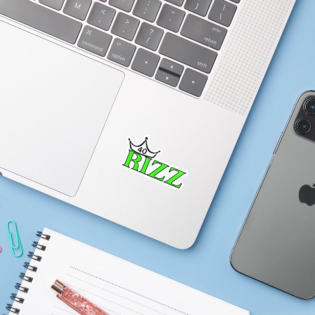 Funny 40 RIZZ Milestone Birthday Custom-Cut Vinyl  Sticker (Laptop w/ iPhone)
