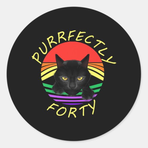 Funny 40th Birthday Gag 1981 Black Cat Rainbow Classic Round Sticker