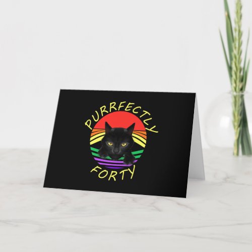 Funny 40th Birthday Gag 1981 Black Cat Rainbow Holiday Card