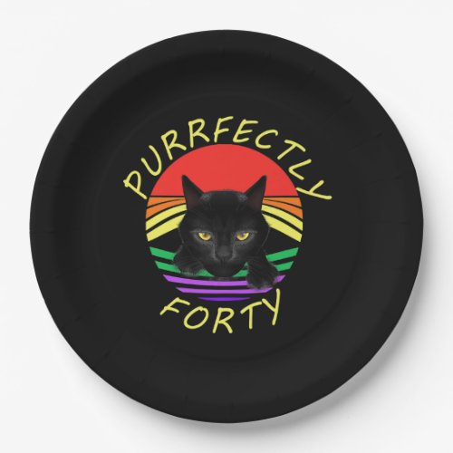 Funny 40th Birthday Gag 1981 Black Cat Rainbow Paper Plates