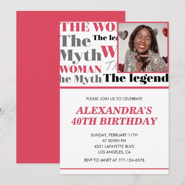 Funny 40th birthday invitation Photo Myth Legend (Front/Back)