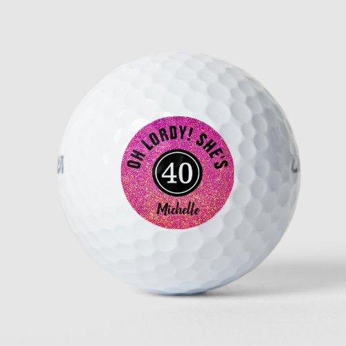 Funny 40th Birthday Pink Glitter Personalized  Golf Balls