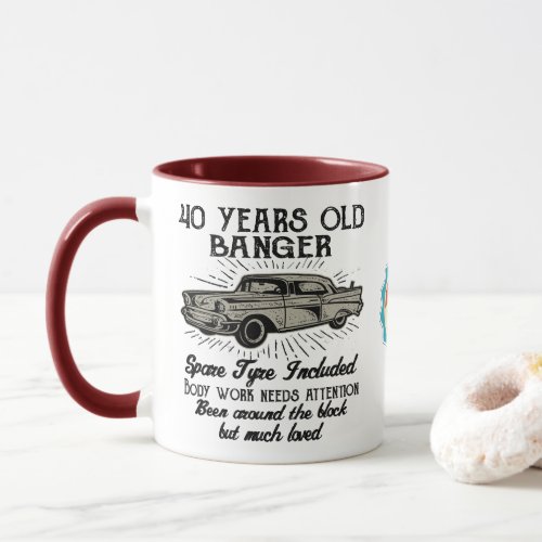 Funny 40th Birthday Retro Car Banger Add Name Date Mug