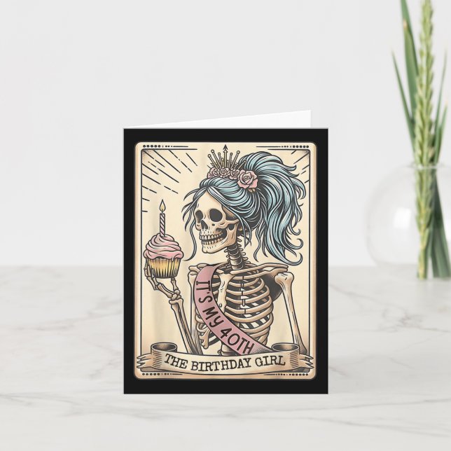 Funny 40th Birthday Skeleton Tarot Card Retro Goth (Front)