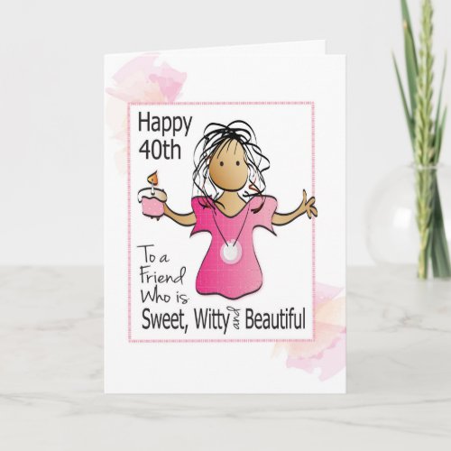 Funny 40th Female Cartoon for Her Ethnic Birthday Card