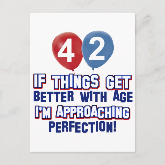 Funny 42nd year old birthday designs postcard (Front)