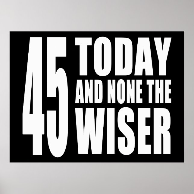 Funny 45th Birthdays : 45 Today and None the Wiser Poster (Front)