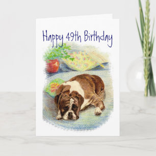 Funny 49th Birthday, Cute but Sad Boxer Dog Card