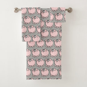 Funny 4 Cartoon Illustration Pig Choose Color BT Bath Towel Set