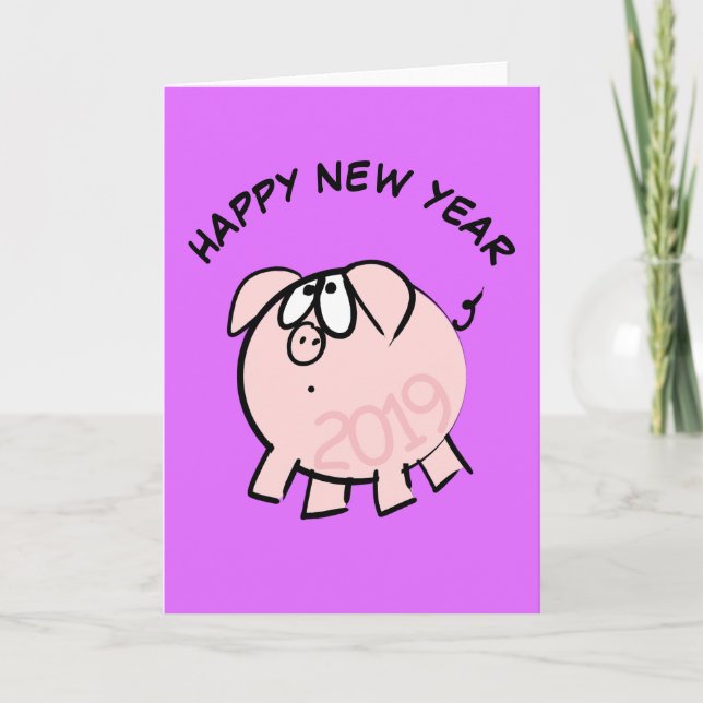Funny 4 Cartoon Illustration Pig  Year 2019 Card (Front)